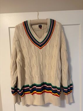 Rowing Blazers × Target Adult Croquet Stripe Cable-Knit Preppy Sweater NWOT